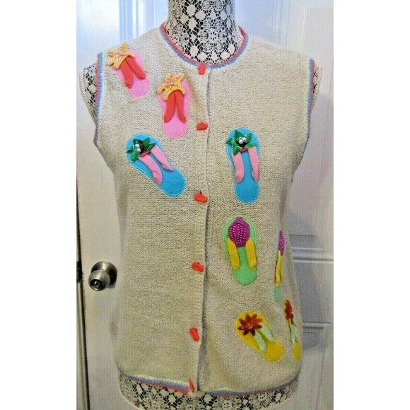 Bellepointe Sweater Vest Flip Flops Linen Cotton Blend Beach Sandals Womens Sz S - Picture 1 of 6